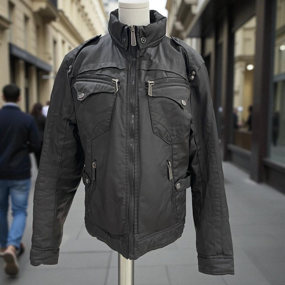 Premium Lounge Moto Jacket Black Military Biker Y2K Grunge Streetwear SZ M